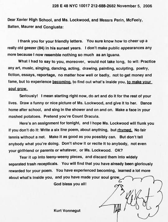Kurt Vonnegut high school letter
